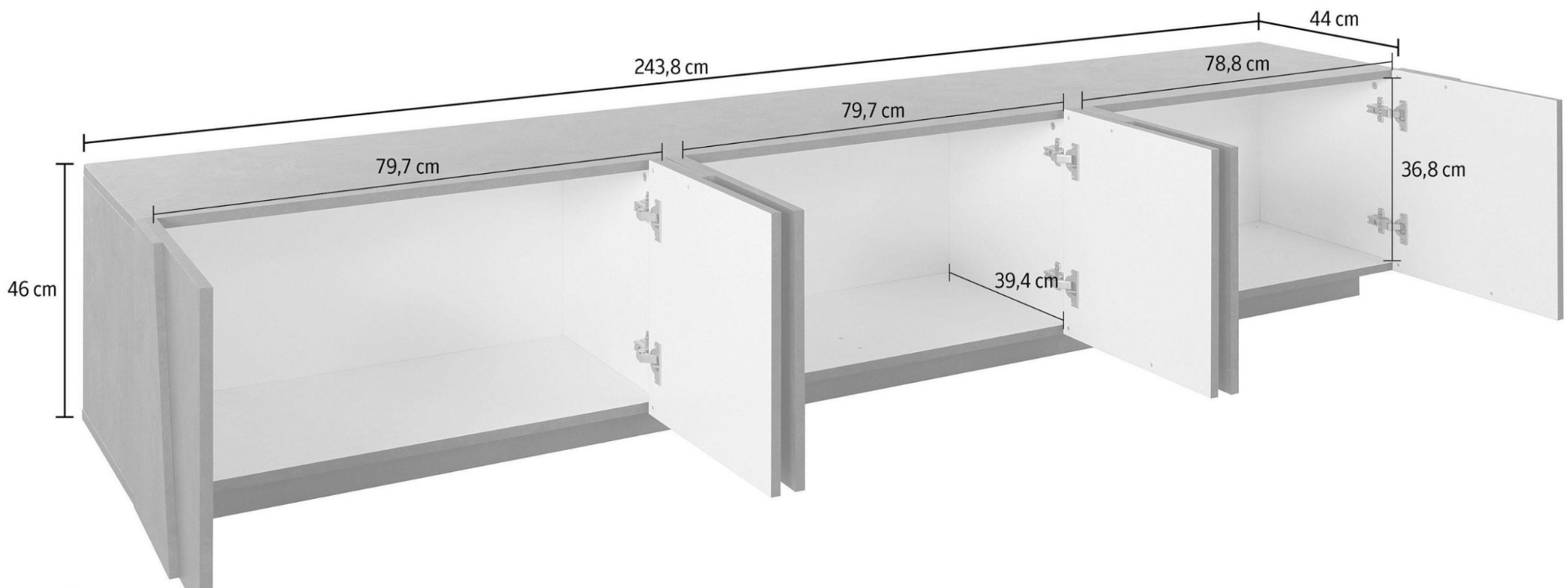 Mobile porta tv 6 ante con disegni geometrici in finitura Bianco lucido