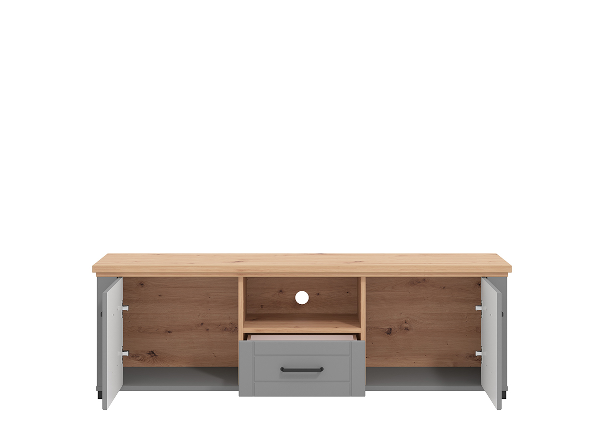 Mobile tv contemporaneo, due ante, un cassetto, finitura Rovere e Grafite