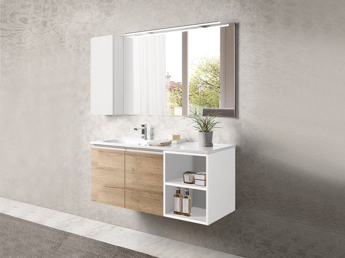 Mobili bagno in offerta, mobile sospeso con lavabo integrato, Havasu 19