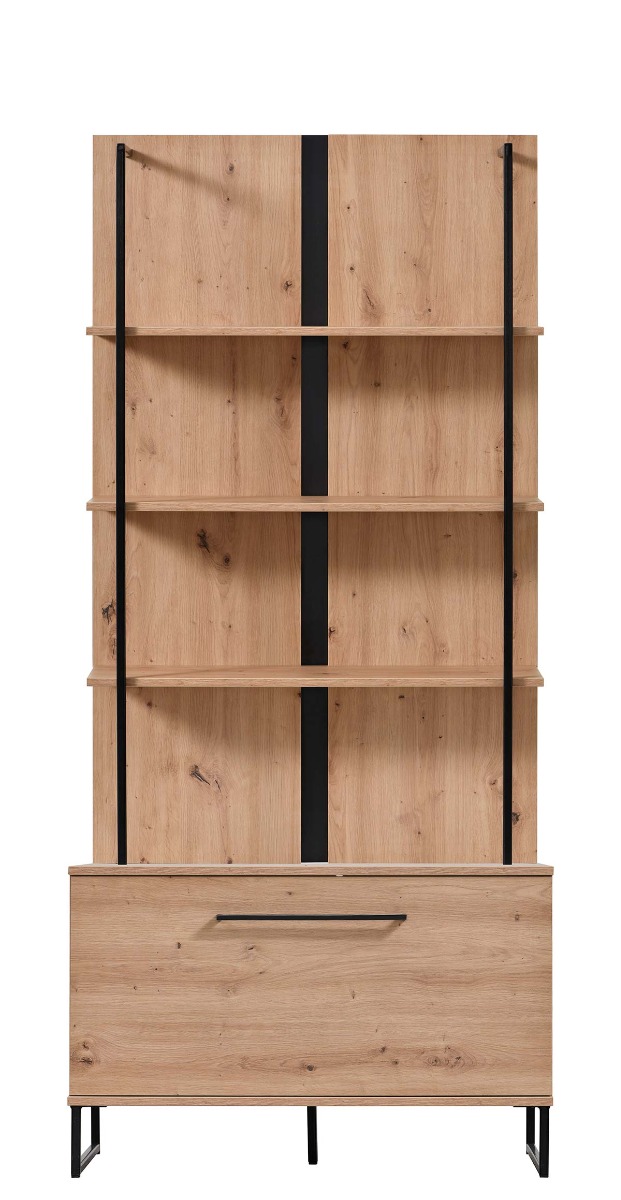 Mobile ingresso industry con ripiani e ribalta, finitura Rovere e Nero