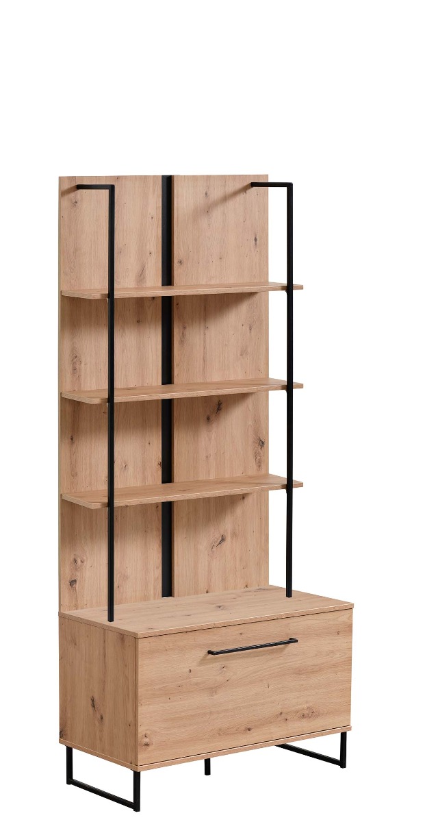 Mobile ingresso industry con ripiani e ribalta, finitura Rovere e Nero