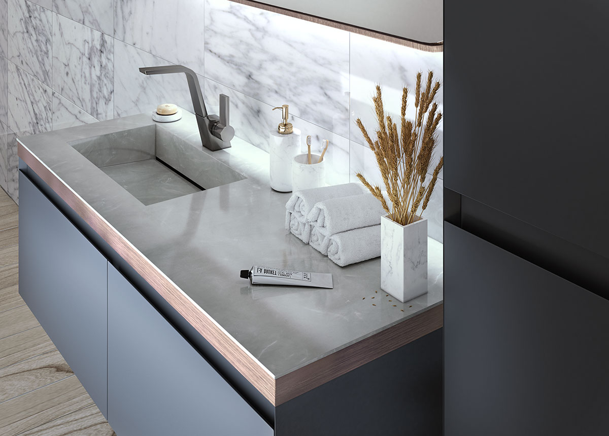Mobile sospeso con lavabo integrato, finitura Grigio grafite