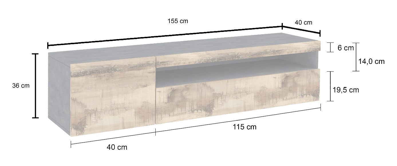Porta tv in offerta, scocca Ardesia frontali Pero
