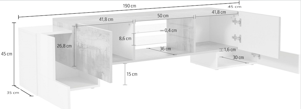 Porta tv moderno Grigio Ardesia e Bianco lucido, 4 ante