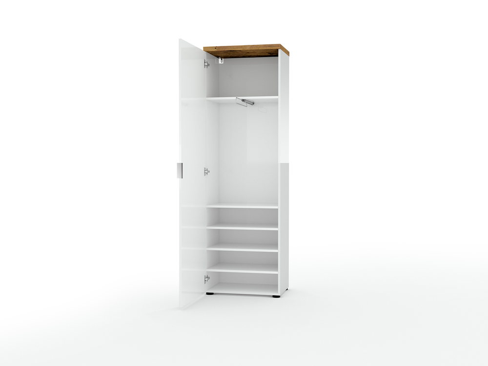 Composizione da ingresso formata da guardaroba, appendiabiti, cassapanca, madia 2 ante e specchio