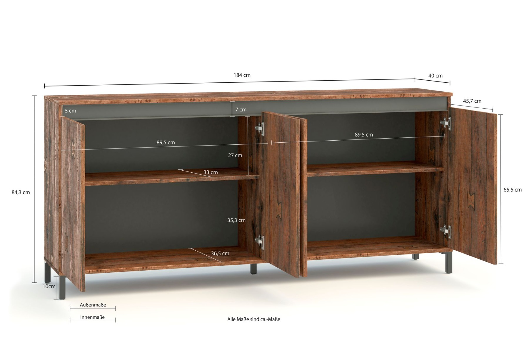 Credenza stile industry a 4 ante finitura Legno vecchio 