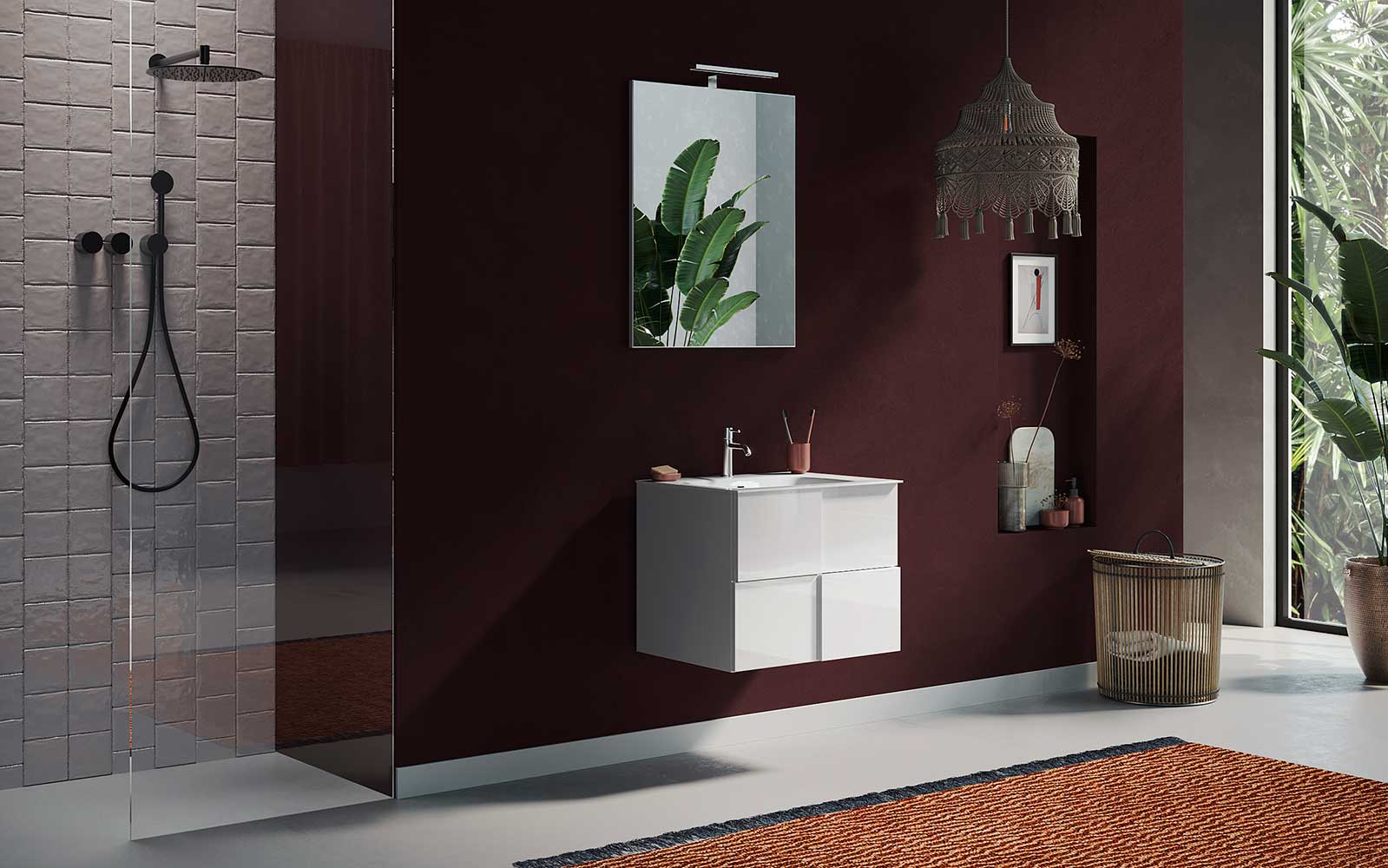 Mobiletto da bagno L.63, bianco lucido sospeso a 2 cassetti black friday