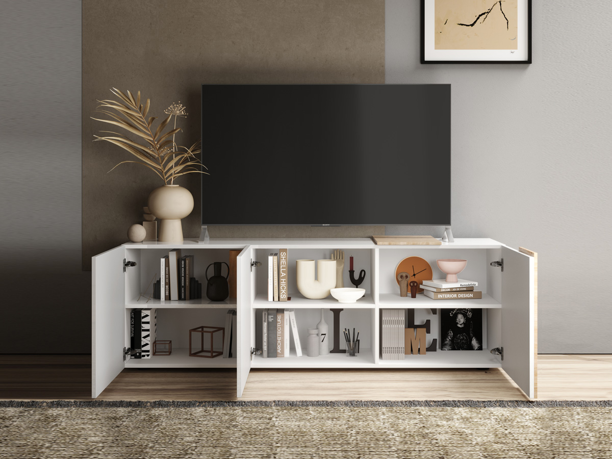 Mobile porta TV, 3 ante Bianco Lucido e Kadiz