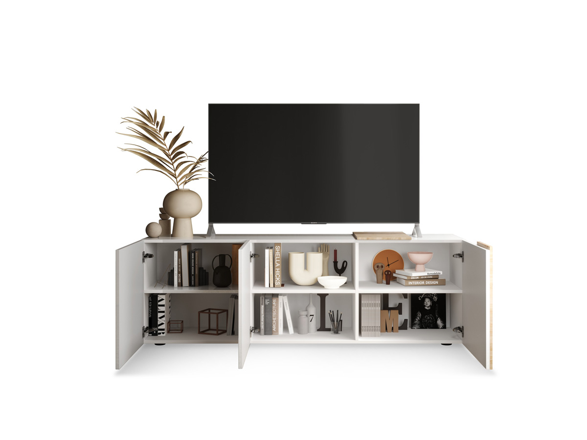 Mobile porta TV, 3 ante Bianco Lucido e Kadiz