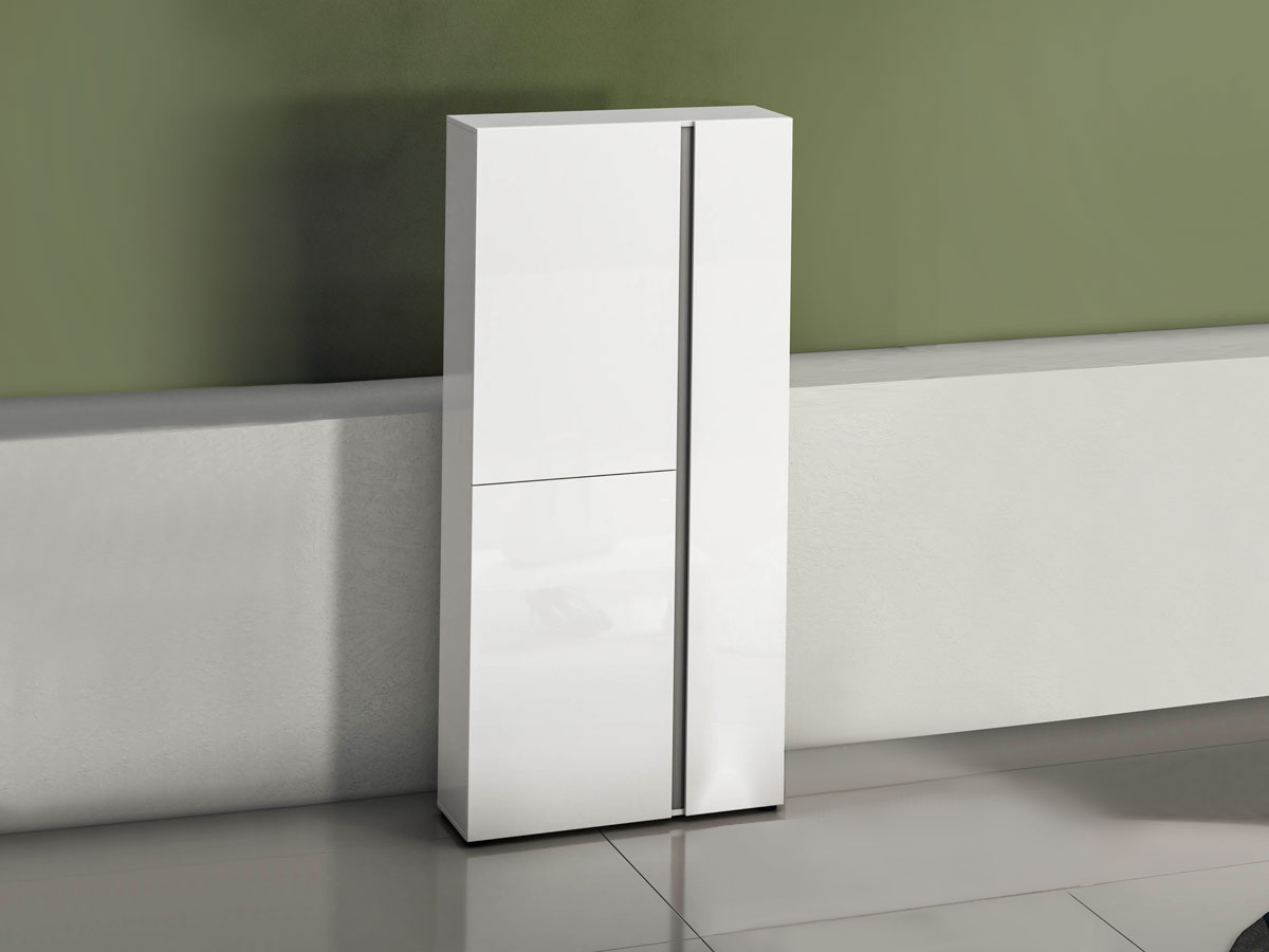 Scarpiera moderna bianca lucida, 3 ante, prof. 34 cm.