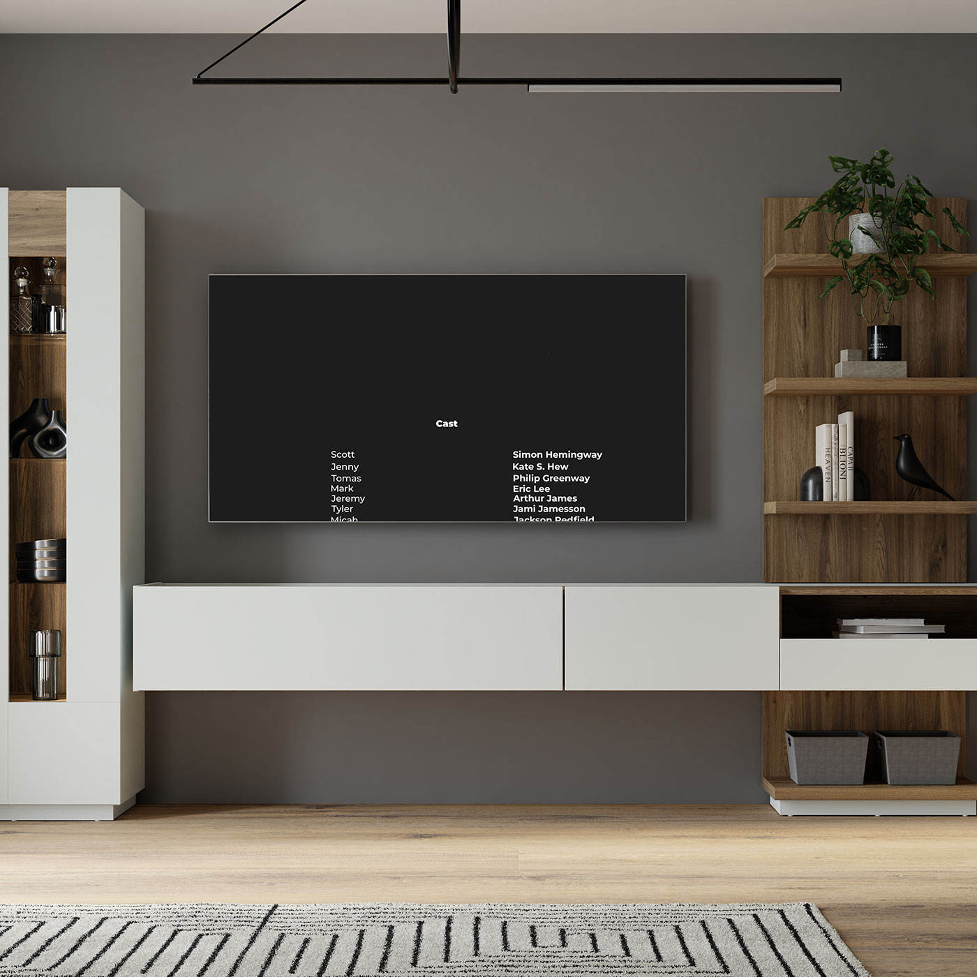 Parete attrezzata con mobile sospeso, 340x194x41 h cm, Bianco gesso e Rovere valencia Zenzero Shop