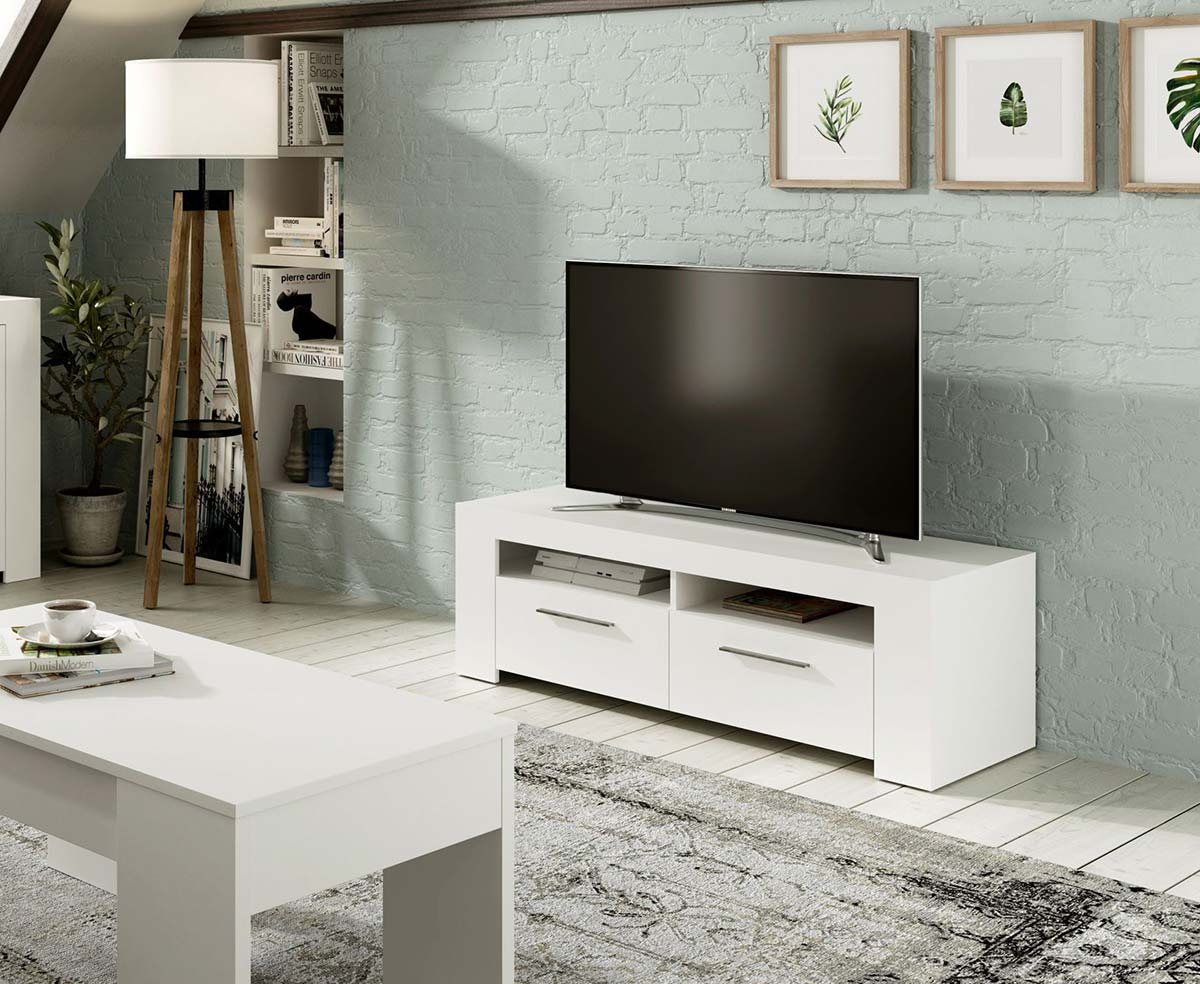 Mobile tv 2 ribalte 2 vani a giorno, finitura Bianco opaco