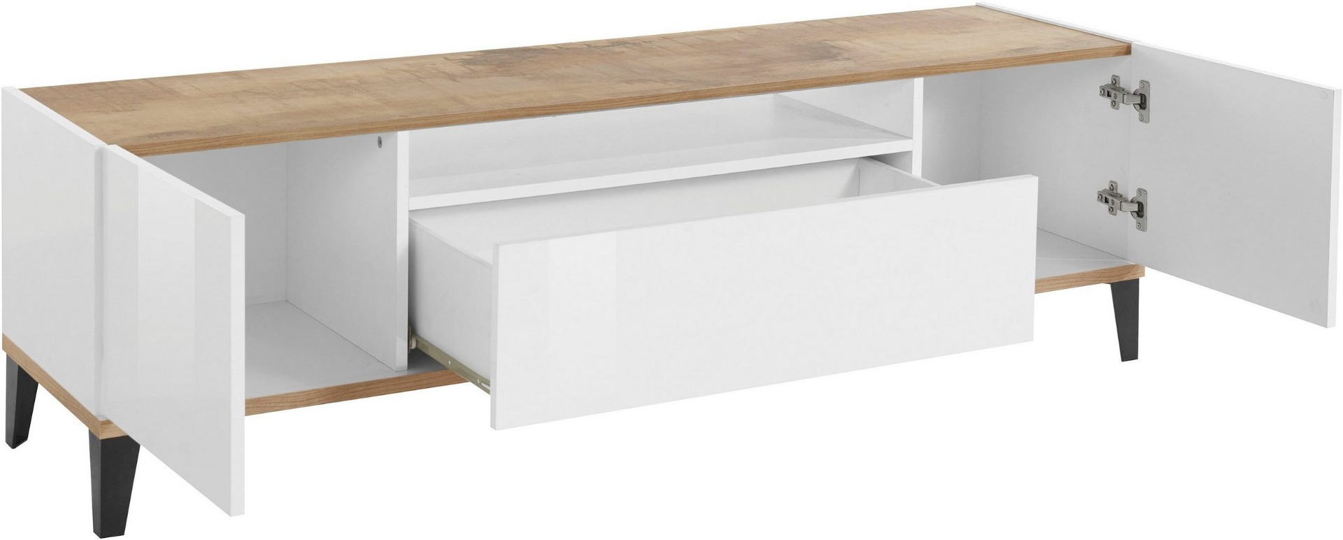 Mobile tv L.160, 2 ante 1 cassetto finitura Bianco e Pero