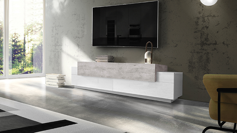 Mobile porta tv Bianco lucido e Cemento, L.200