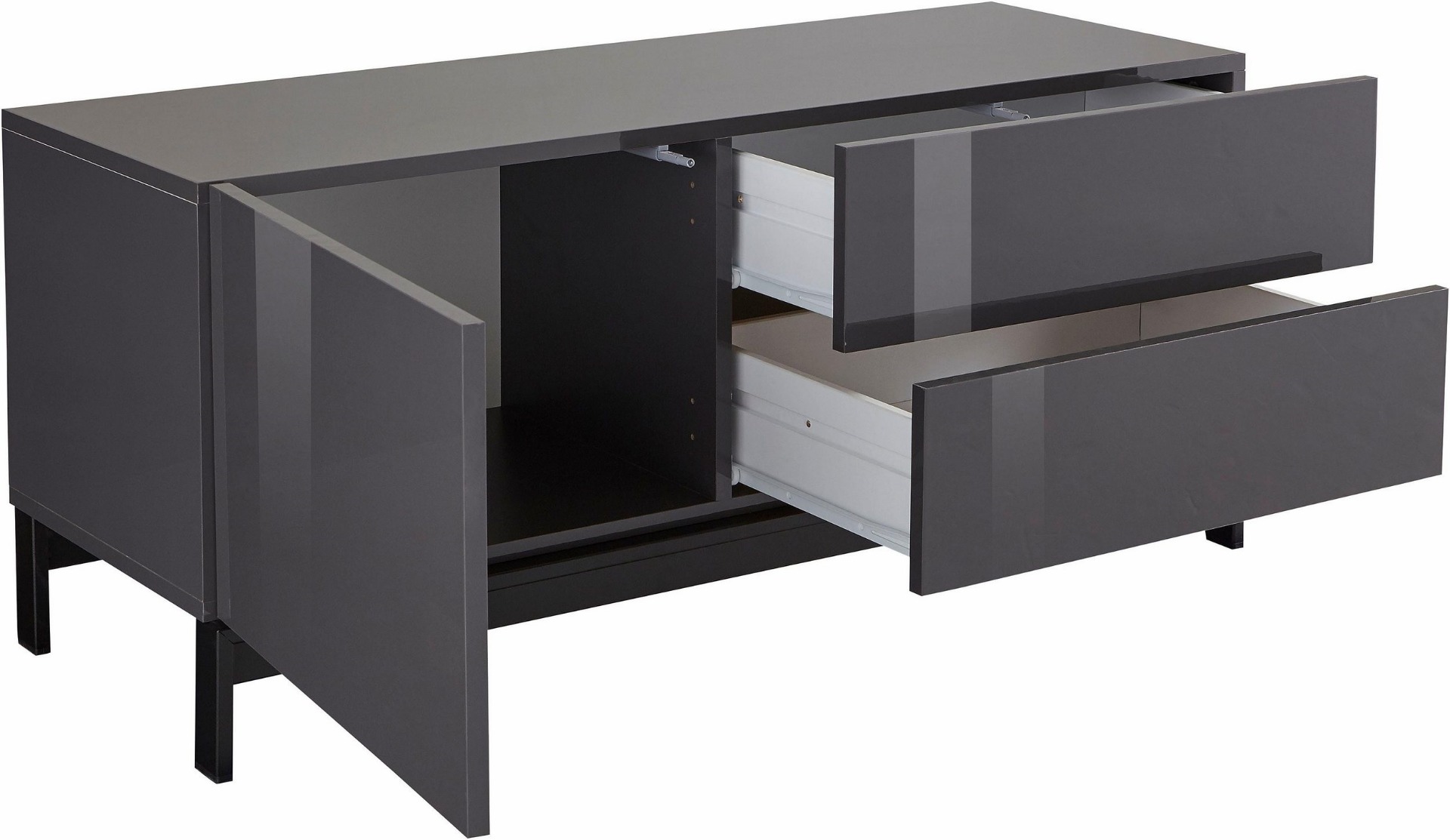 Porta TV di design, 2 cassetti 1 anta in finitura antracite lucido