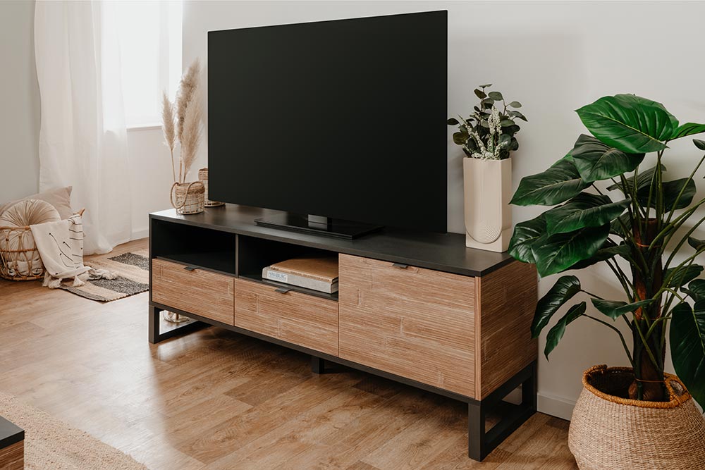 Porta tv in finitura bamboo e antracite