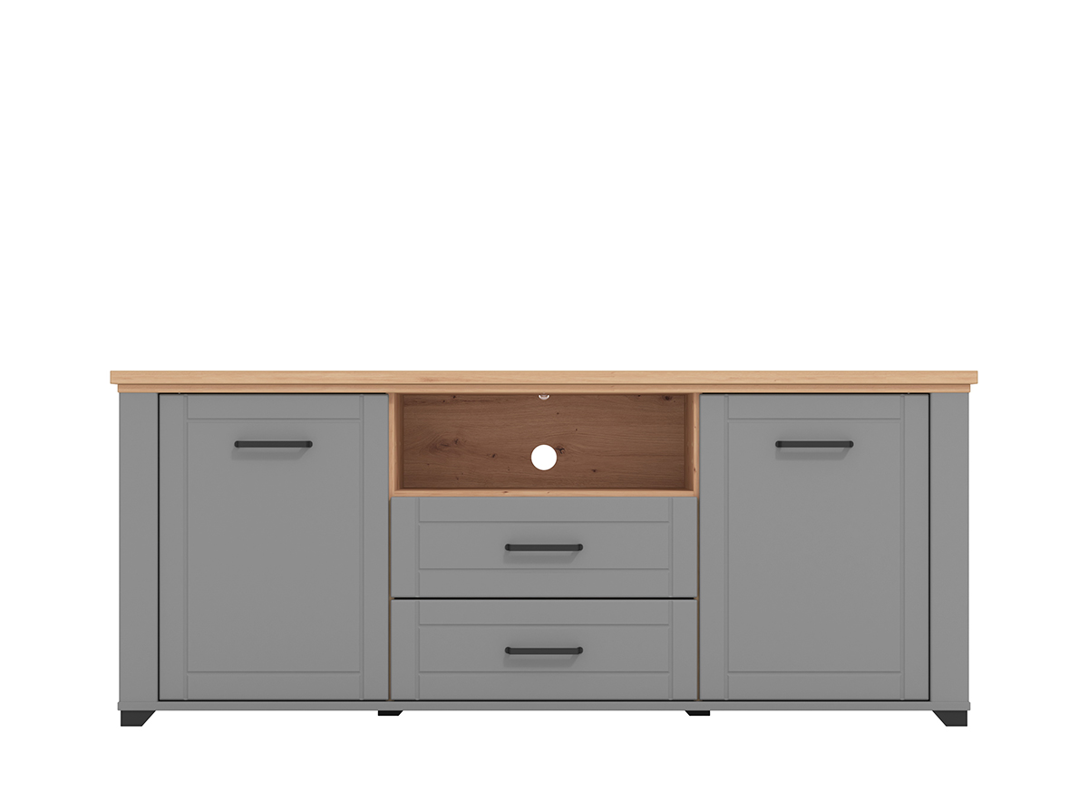 Mobile tv contemporaneo con cassetti, finitura Rovere e Grafite