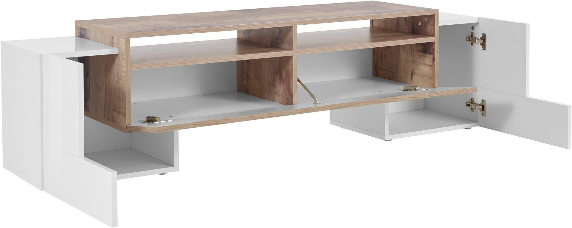 Porta tv particolare bianco lucido e pero con 2 ante e una ribalta