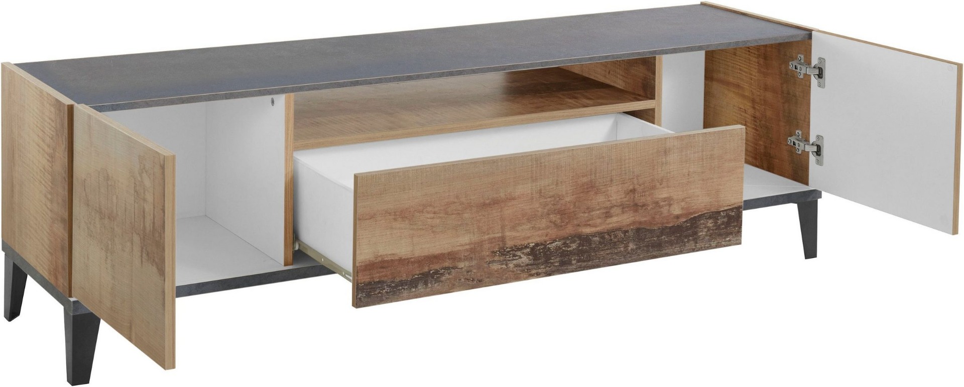 Mobile tv L.160, 2 ante 1 cassetto finitura Ardesia e Pero