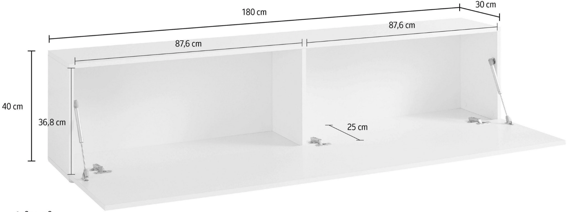 Base TV sospesa anta a ribalta, finitura bianca lucida
