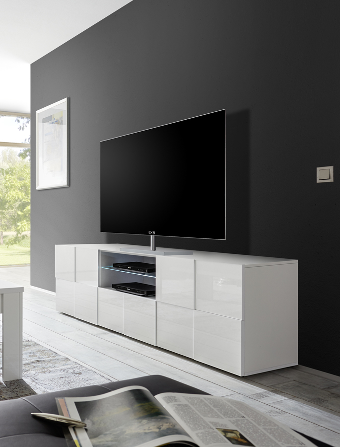 Porta tv bianco, mobile tv a due ante e un cassetto