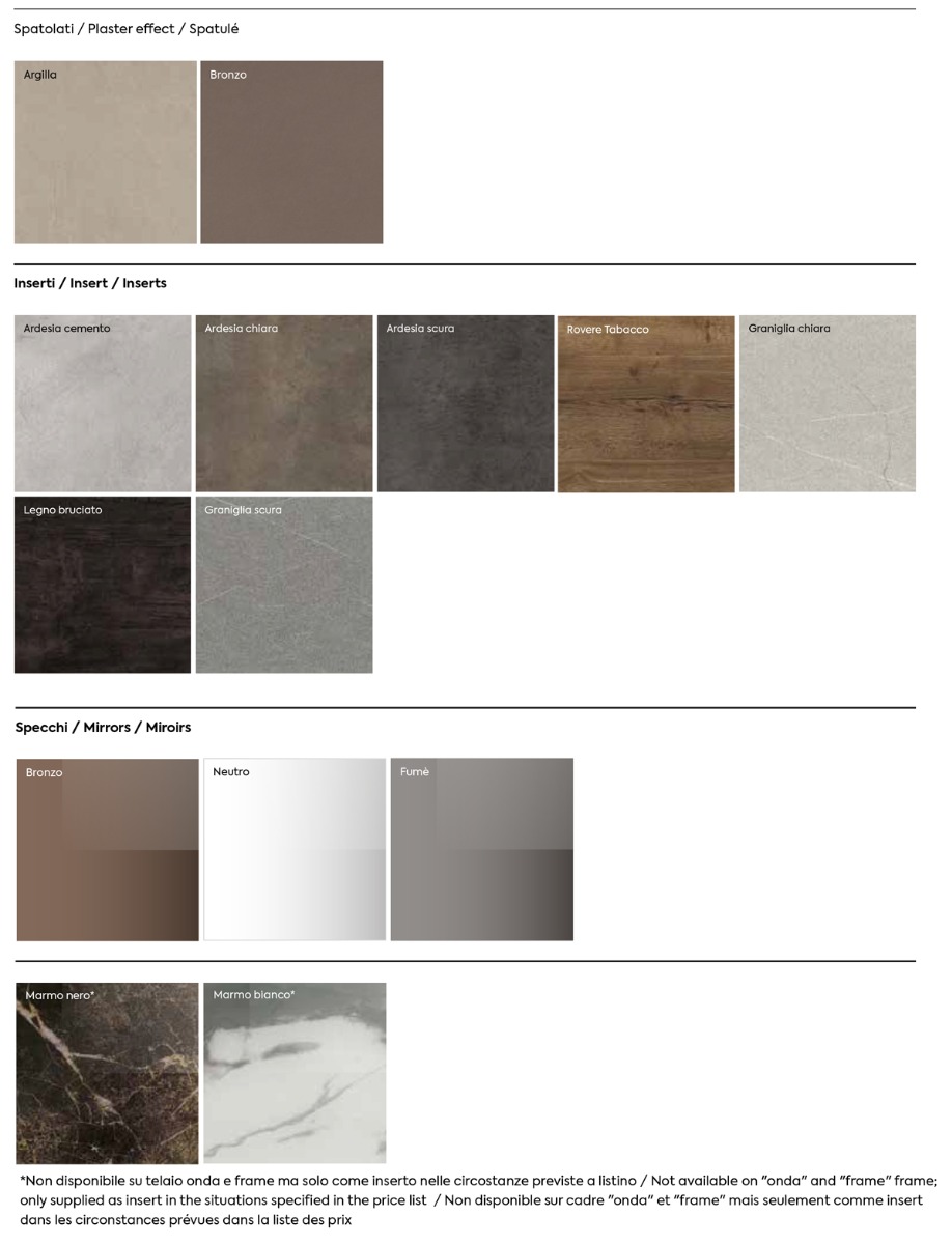 Armadio battente 6 ante con specchio centrale, finitura Marmo nero, Argilla e Noce moro