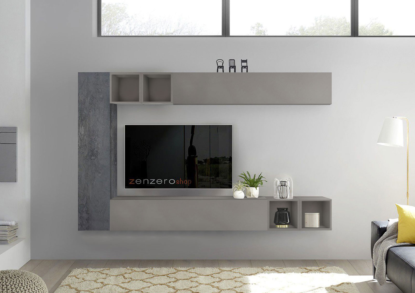 Mobili pareti attrezzate soggiorno sospeso moderna Ardesia e Piombo