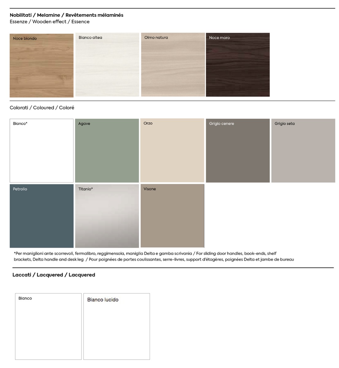 Armadio battente 6 ante con specchio centrale, finitura Marmo nero, Argilla e Noce moro