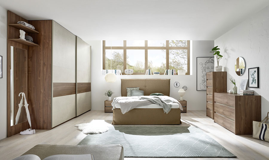 Conveniente Camera Matrimoniale moderna, finitura Noce scuro e Argilla