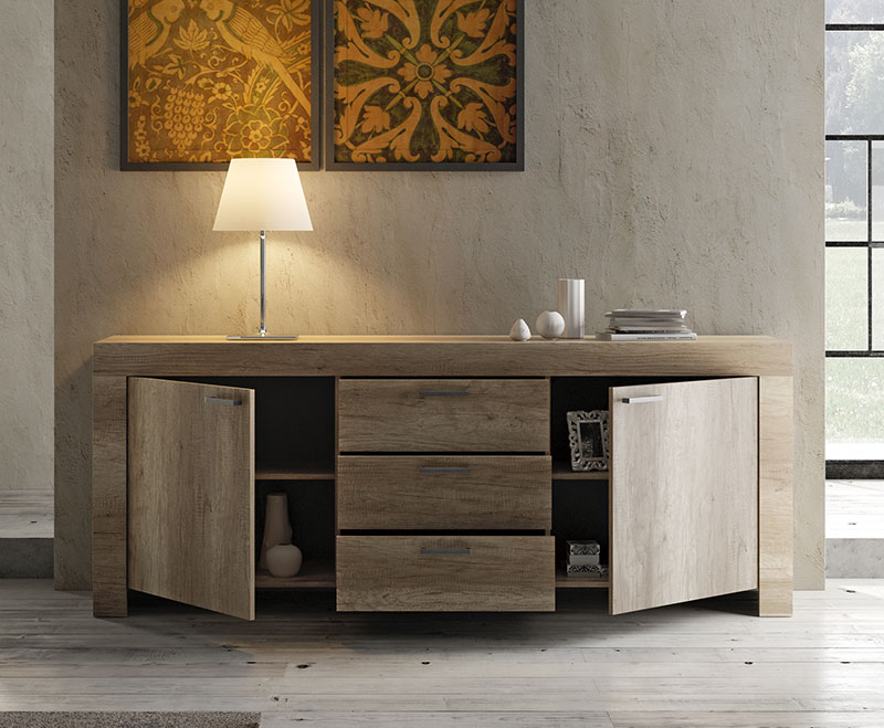 Credenza madia 2 ante 3 cassetti shabby chic scontata, Noce