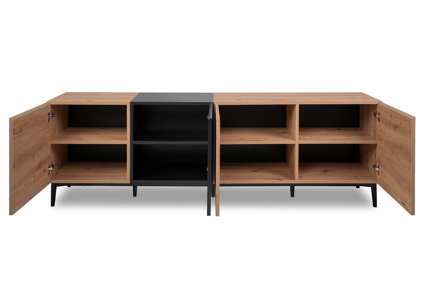 Soggiorno moderno Glesborg con 2 madie in finitura Rovere e Nero carbone