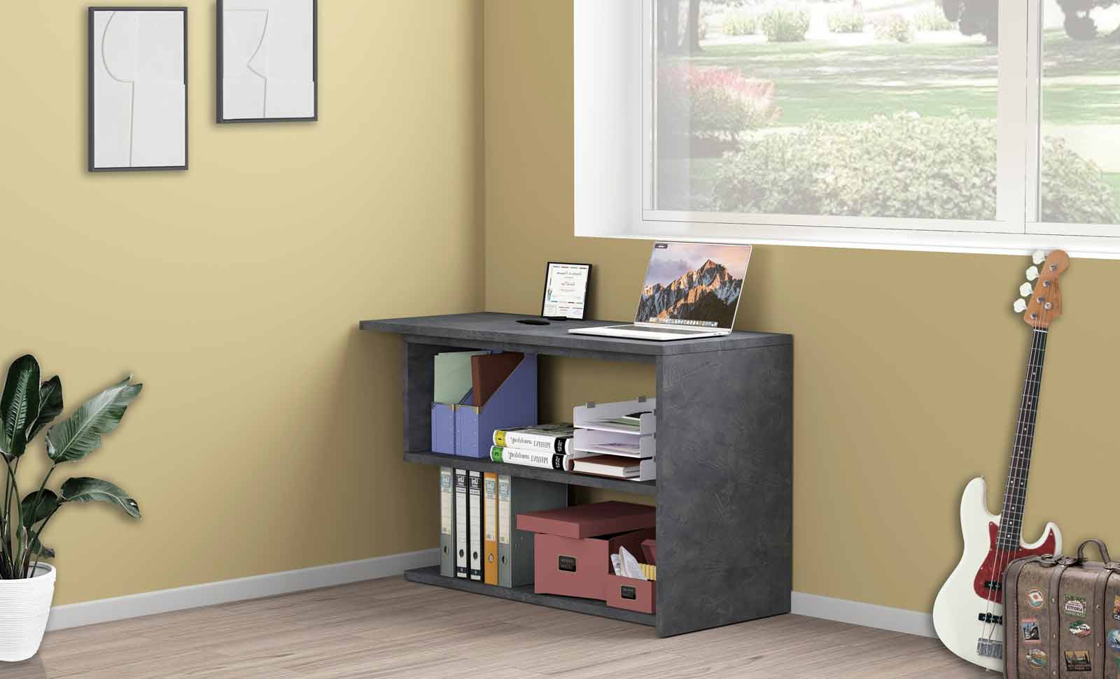 Conveniente Scrivania girevole pluriposizionabile finitura Grigio Report, Made in Italy