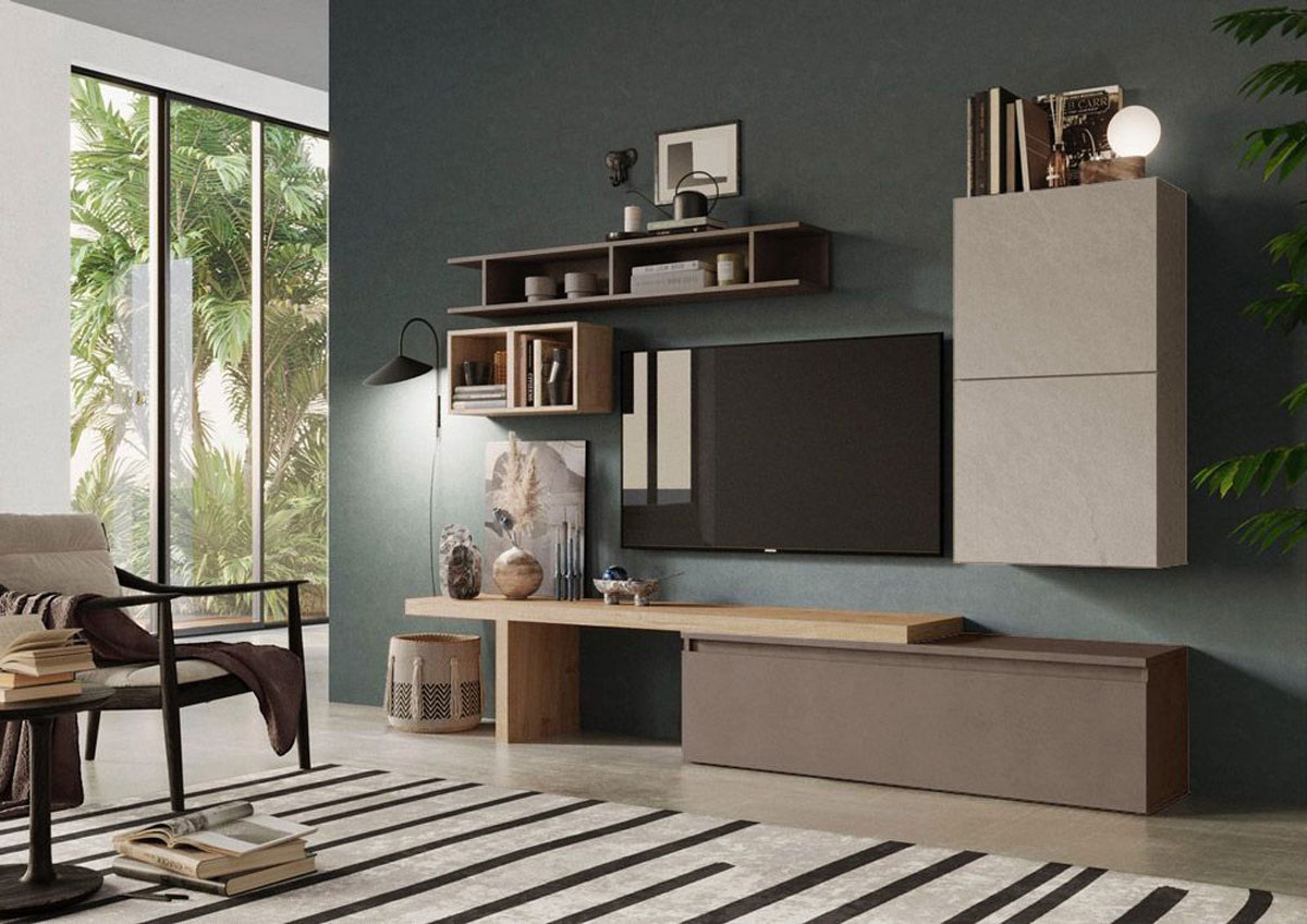 Parete attrezzata 260x40x190 h cm, Argilla, Cadiz e Bronzo, collezione Logica