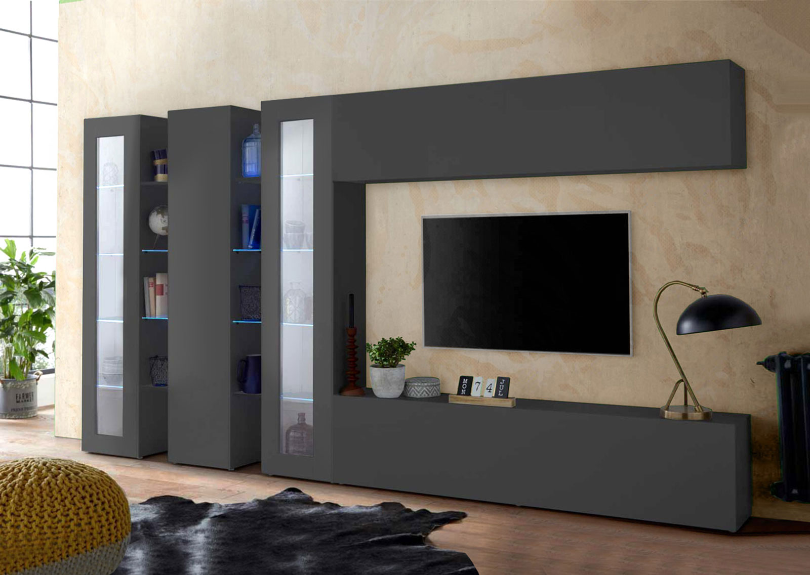 Offerta Parete attrezzata con vetrine finitura Antracite, Made in Italy