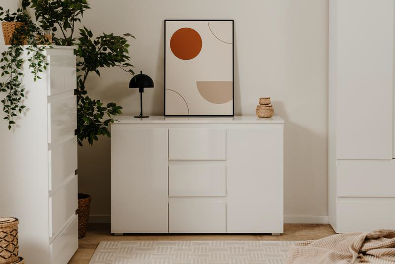 Madia salvaspazio 2 ante e 3 cassetti finitura Bianco lucido 