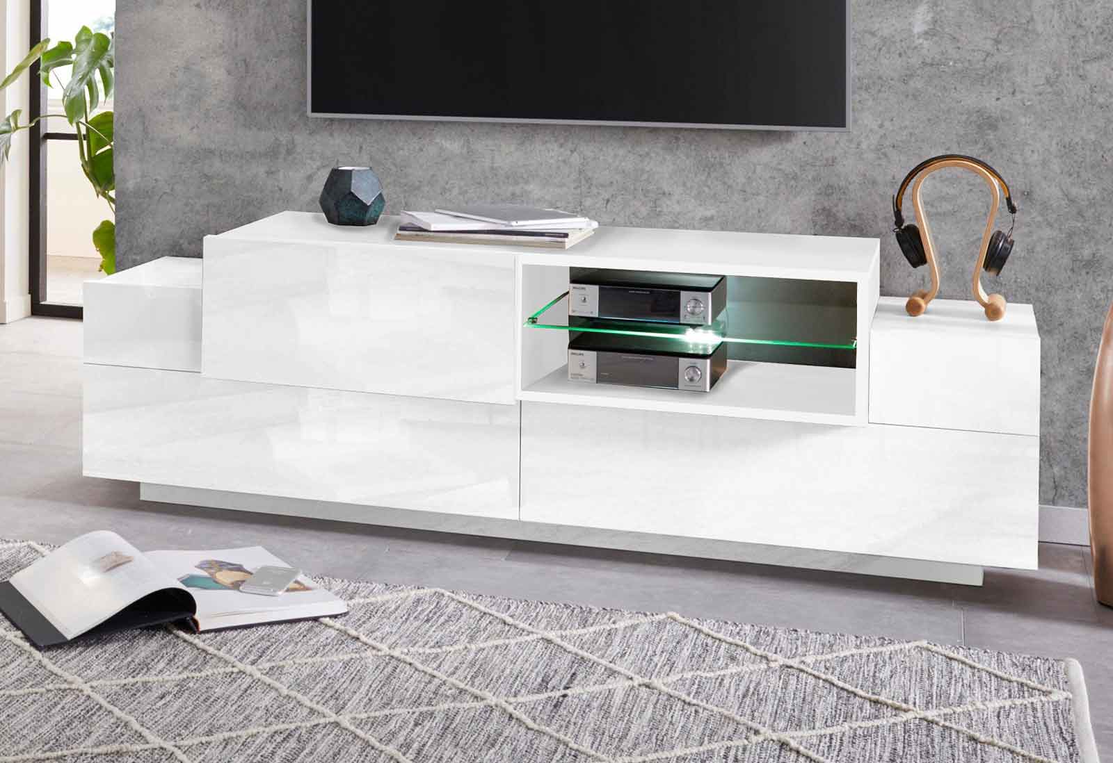 Mobile televisione L.160 cm in offerta, colore Bianco 