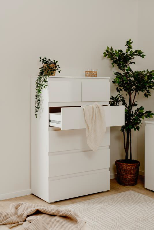 Spazioso settimino 6 cassetti, finitura Bianco Lucido 