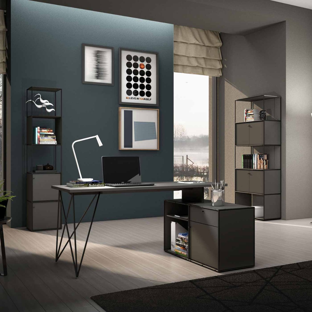 Libreria moderna colore Grigio laccato, L.40 cm  stile di design