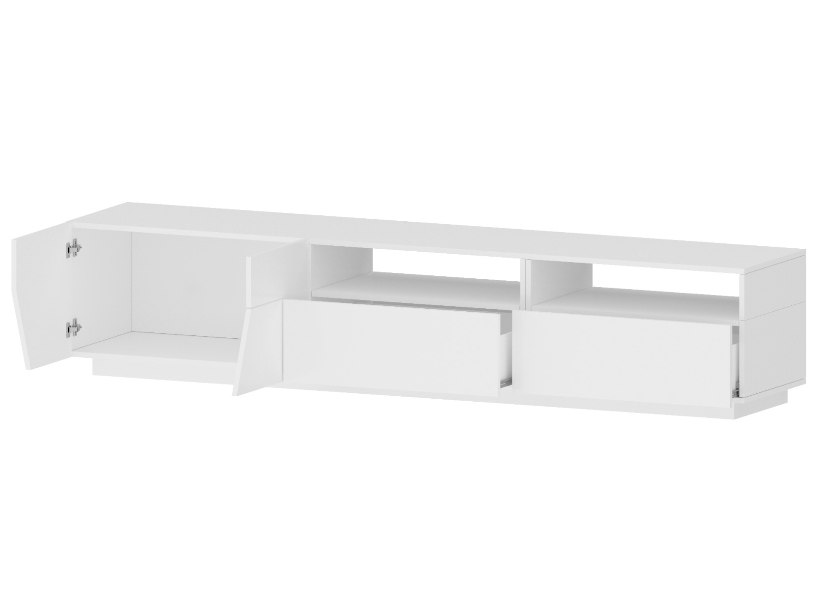 Nuovo Porta TV geometrico larghezza 200 cm, Bianco Lucido 