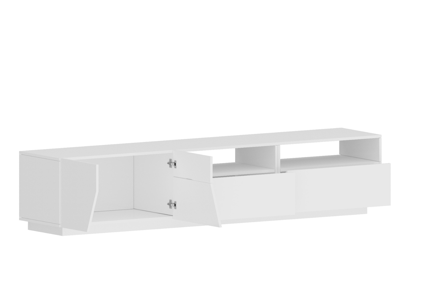 Nuovo Porta TV geometrico larghezza 200 cm, Bianco Lucido 