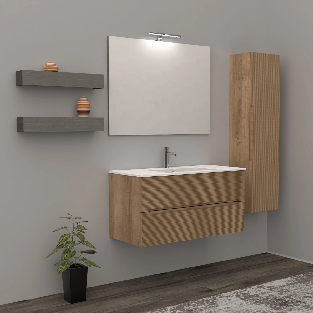 mobile da bagno rigato rovere