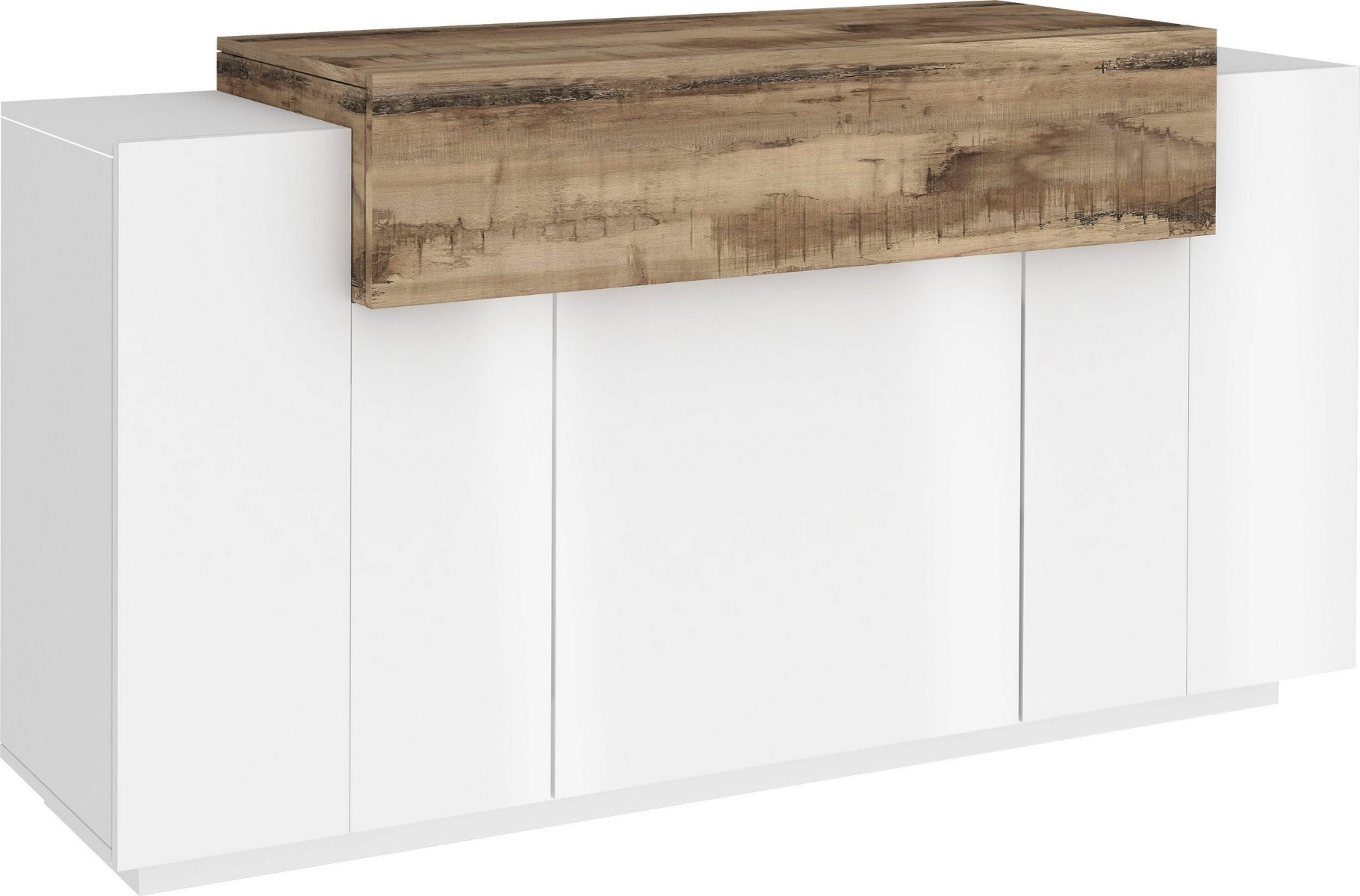 Offerta credenza moderna 3 ante, 1 ribalta in Bianco lucido e Pero