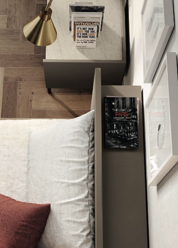 Offerta letto matrimoniale con alloggiamento posteriore, finitura Moka