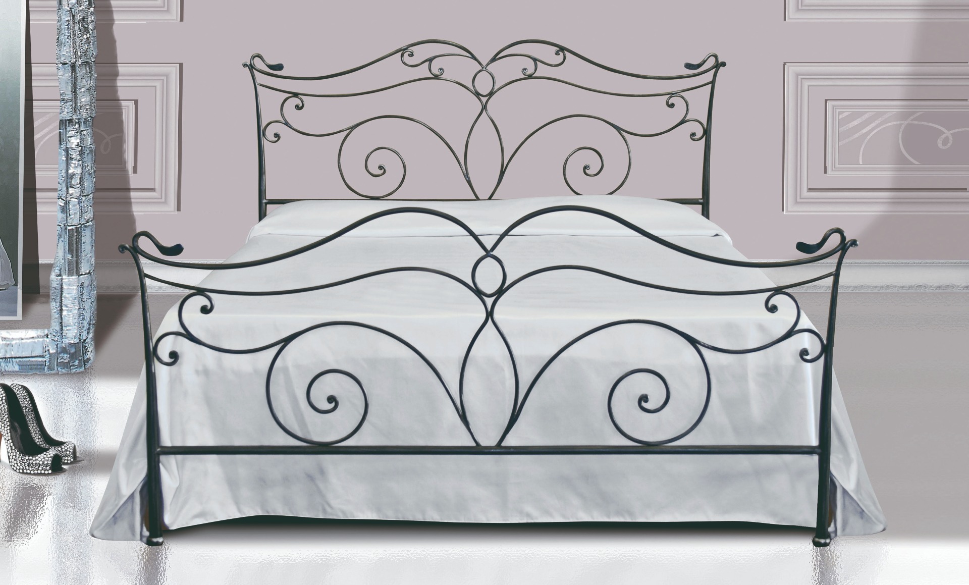Letti ferro battuto moderni, Letto Severus in finitura Nero satinato