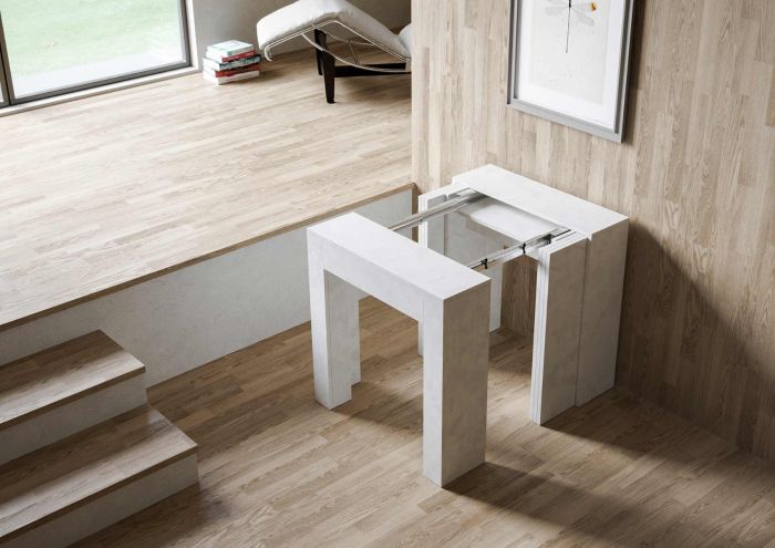 Consolle allungabile, Bianco spatolato, made in Italy