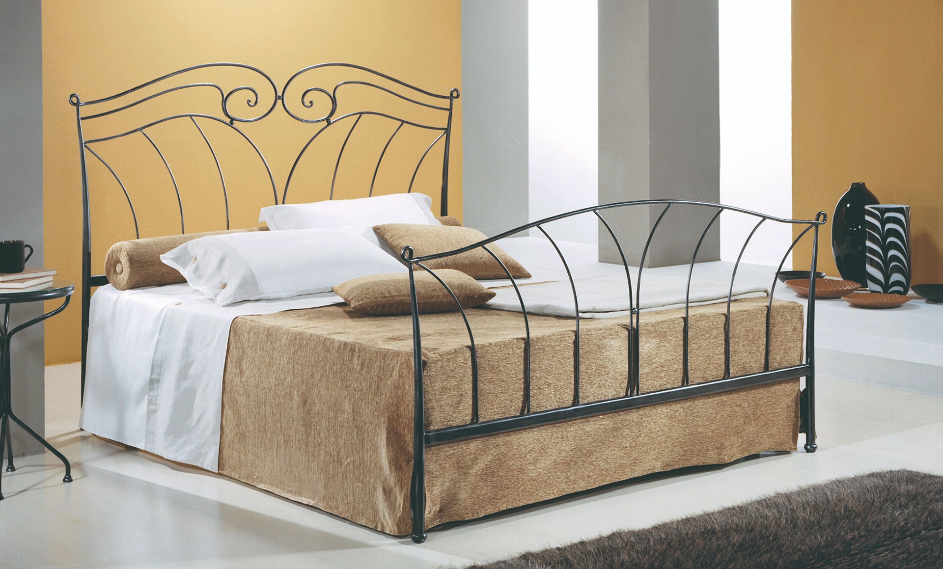 Letti di ferro battuto, letto Dobby in Nero opaco anticato argento