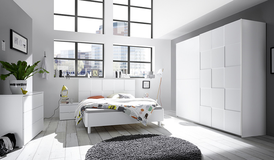 Camera da letto completa moderna in finitura bianco opaco armadio 220x210