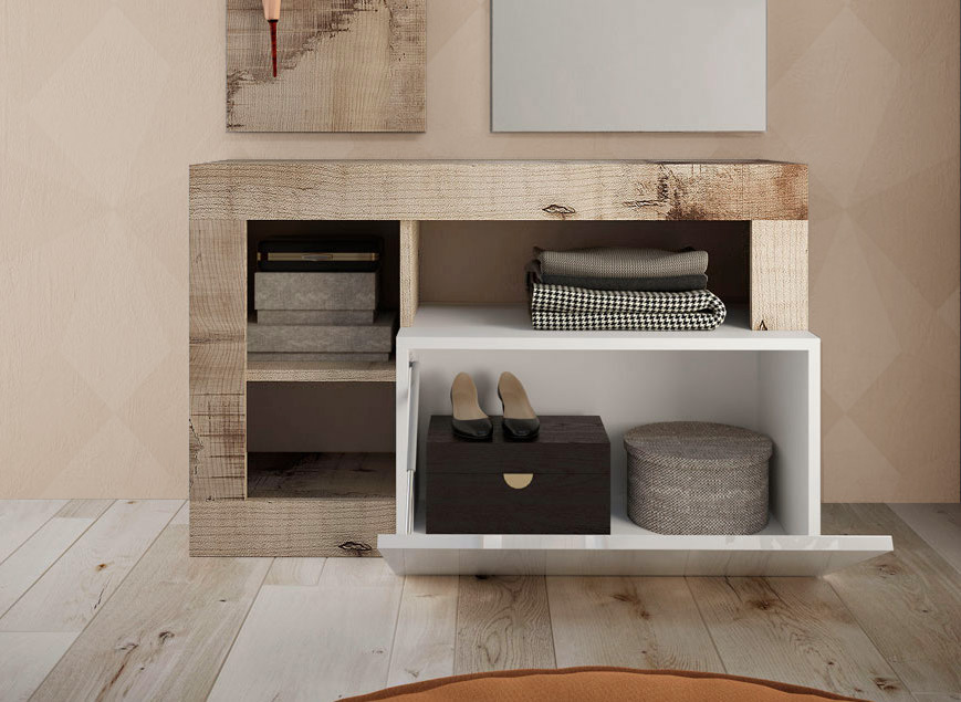 Panca moderna con anta ribalta finitura Bianco lucido e Pero