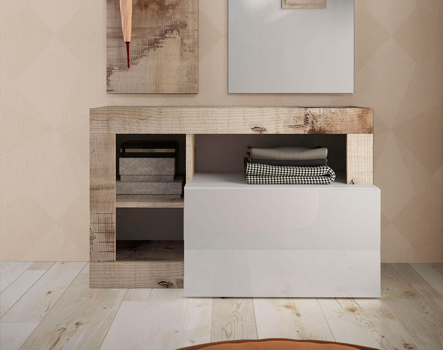 Panca moderna con anta ribalta finitura Bianco lucido e Pero