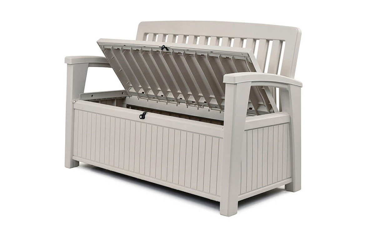 Panchina Abete da esterni con contenitore, Bianca